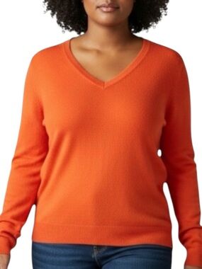STYLEMINT Cashmere V-Neck Sweater in Vibrant Orange Size 3 — see measurements